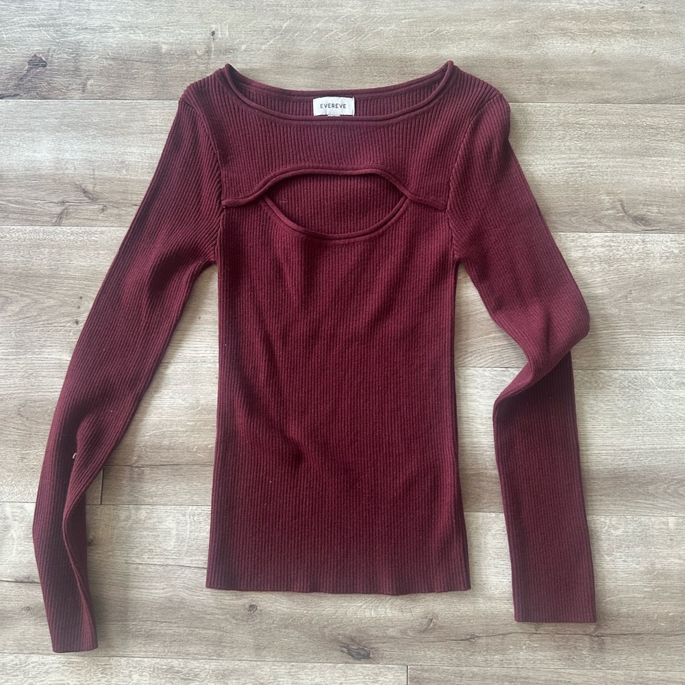 Evereve Deep Red Ribbed Knit Top